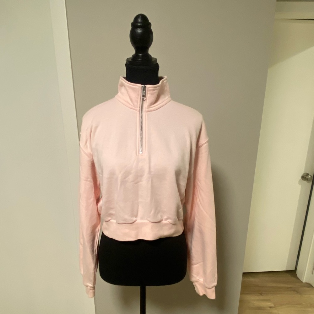TNA Light Pink Half-Zip Cropped Sweatshirt - Picture 2 of 4